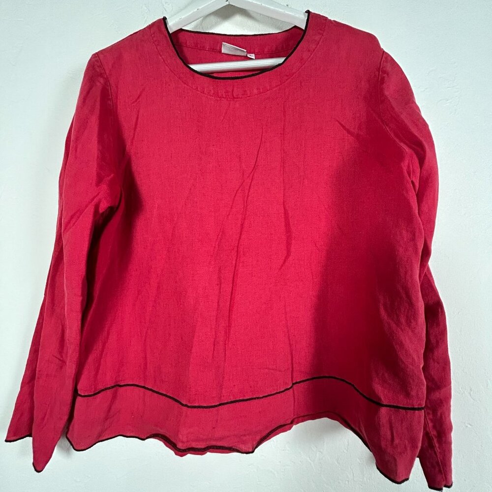 Hot Cotton Womens Long Sleeve Blouse Top Red Size Large Casual Round Neck